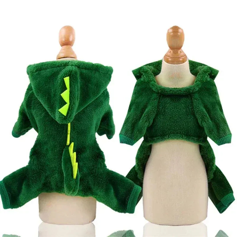 Pet Dinosaur Costume | Funny Halloween Cat & Dog Clothes | Winter Warm Fleece Hoodie for Small Dogs & Cats