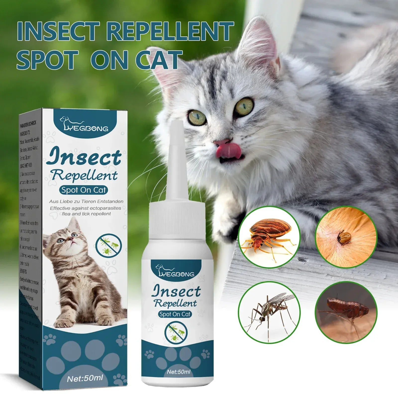 Pet Flea Killer Drops - 50ml Anti-Flea Treatment for Cats & Dogs, Tick Lice Mite Removal with Itching Relief, Ringworm Treatment