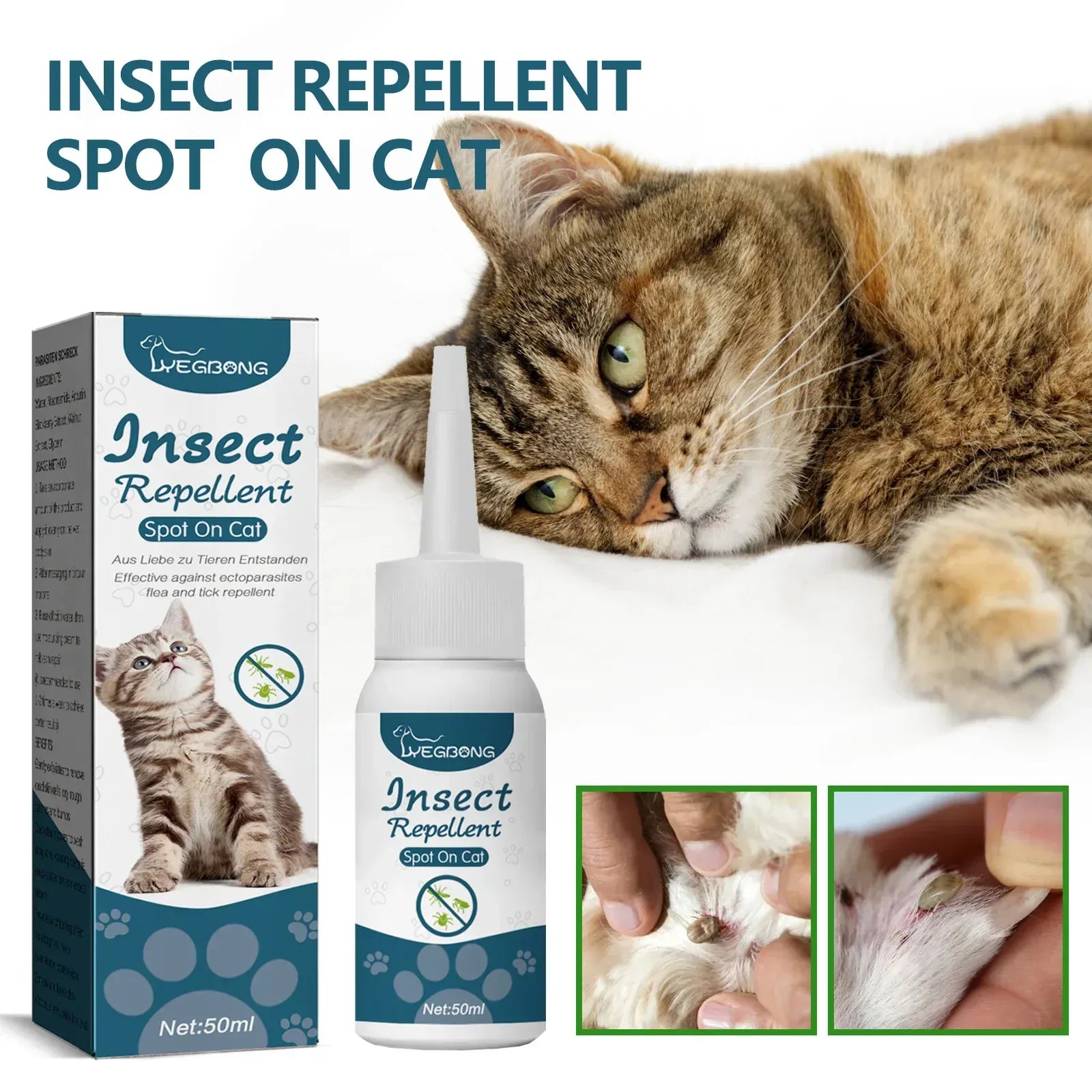 Pet Flea Killer Drops - 50ml Anti-Flea Treatment for Cats & Dogs, Tick Lice Mite Removal with Itching Relief, Ringworm Treatment