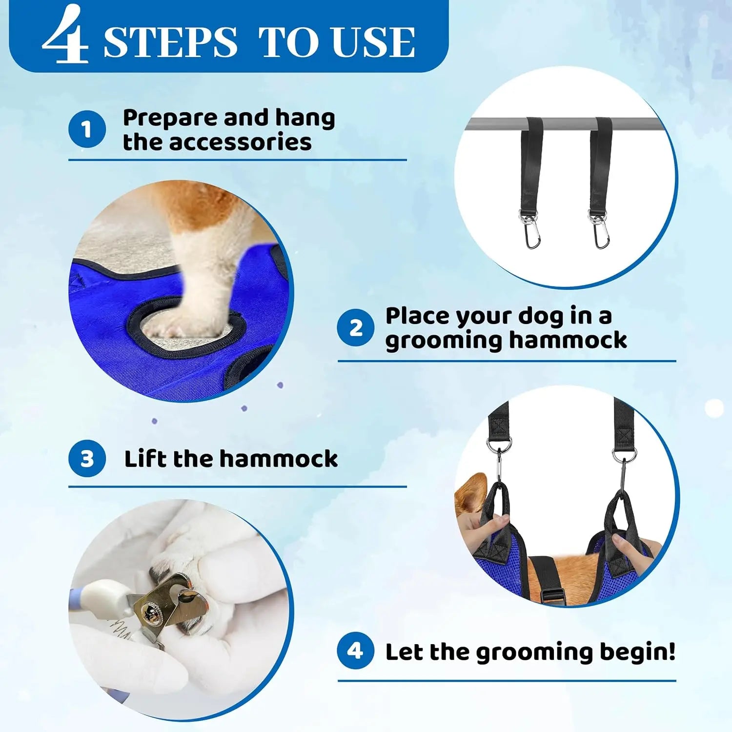 Pet Grooming Hammock - Nail Trimming Restraint Bag with Safety Straps