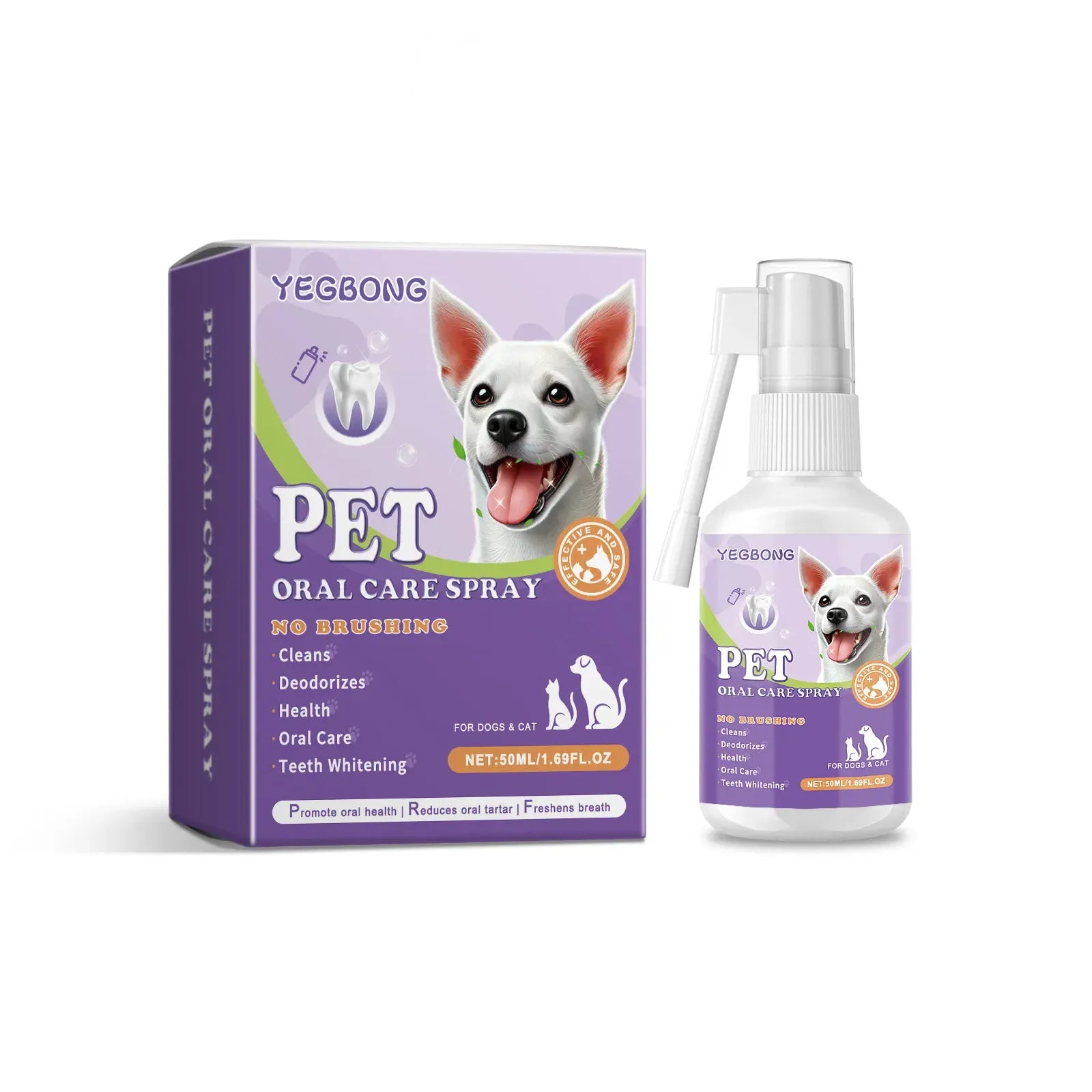 Pet Oral Cleaning Spray for Dogs & Cats - 50ml Teeth Cleaner & Breath Freshener, Dental Care Spray to Remove Plaque & Tartar, Prevent Bad Breath
