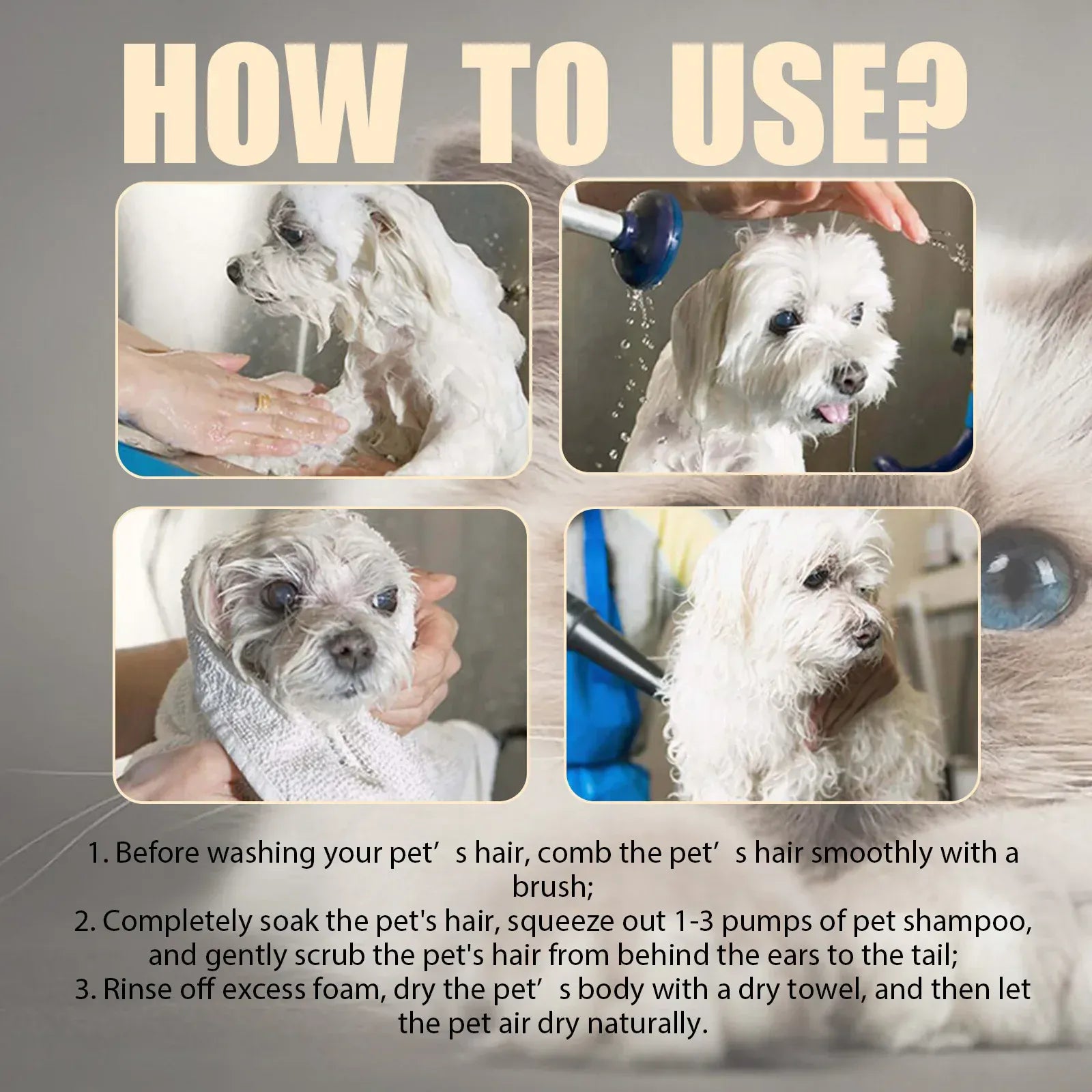 Pet Shampoo for Dogs & Cats - 100ml/300ml Flea Killer & Mite Removal, Deodorizing Itch Relief with Moisturizing Formula, Hair Softening Wash