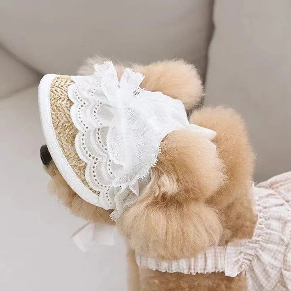 Pet Sun Hat with Bow – Adjustable Summer Sunshade Hat for Dogs & Cats