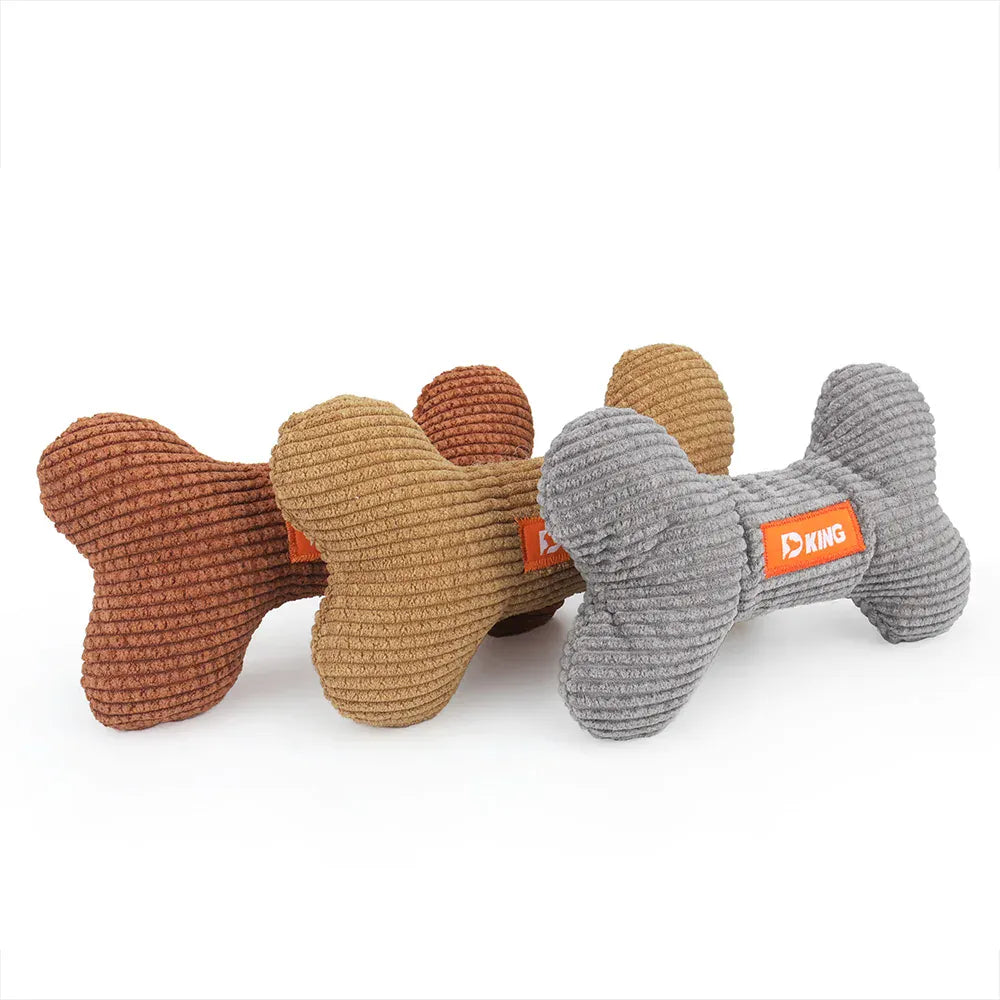 Plush Bone Dog Toy - Small Puppy Squeaky Chew Toy with Multiple Squeakers