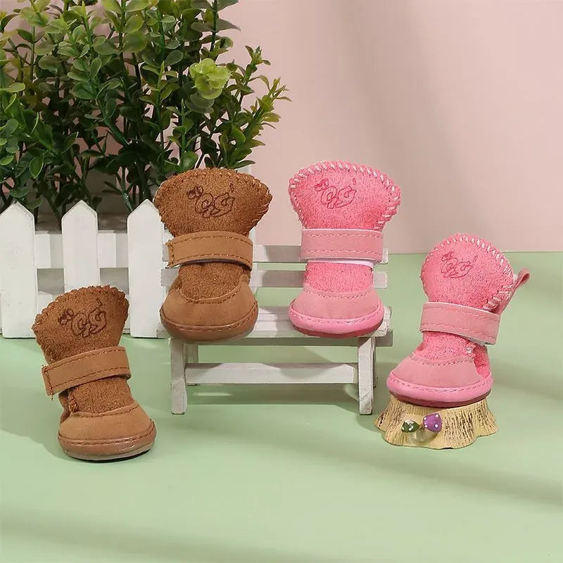 Plush Dog Snow Boots - 100% Cotton Warm Winter Shoes for Small Dogs