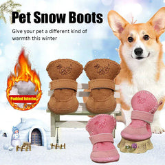Plush Dog Snow Boots - 100% Cotton Warm Winter Shoes for Small Dogs