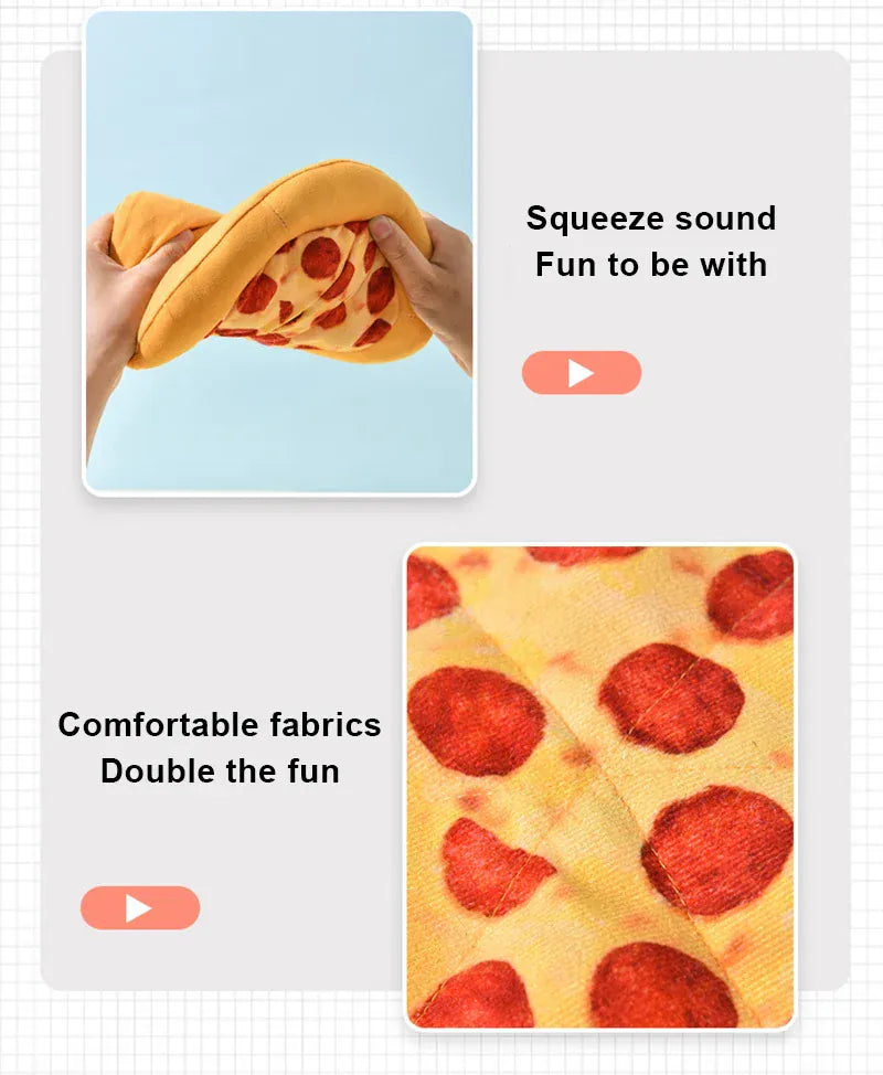 Plush Dog Toy Doughnut & Pizza Shape | Squeaky Chew Toy for Puppies & Dogs | Teeth Cleaning Soft Bite-Resistant Pet Toy