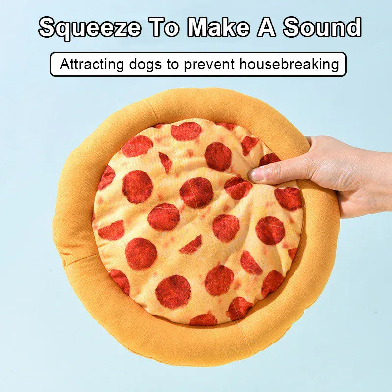 Plush Dog Toy Doughnut & Pizza Shape | Squeaky Chew Toy for Puppies & Dogs | Teeth Cleaning Soft Bite-Resistant Pet Toy