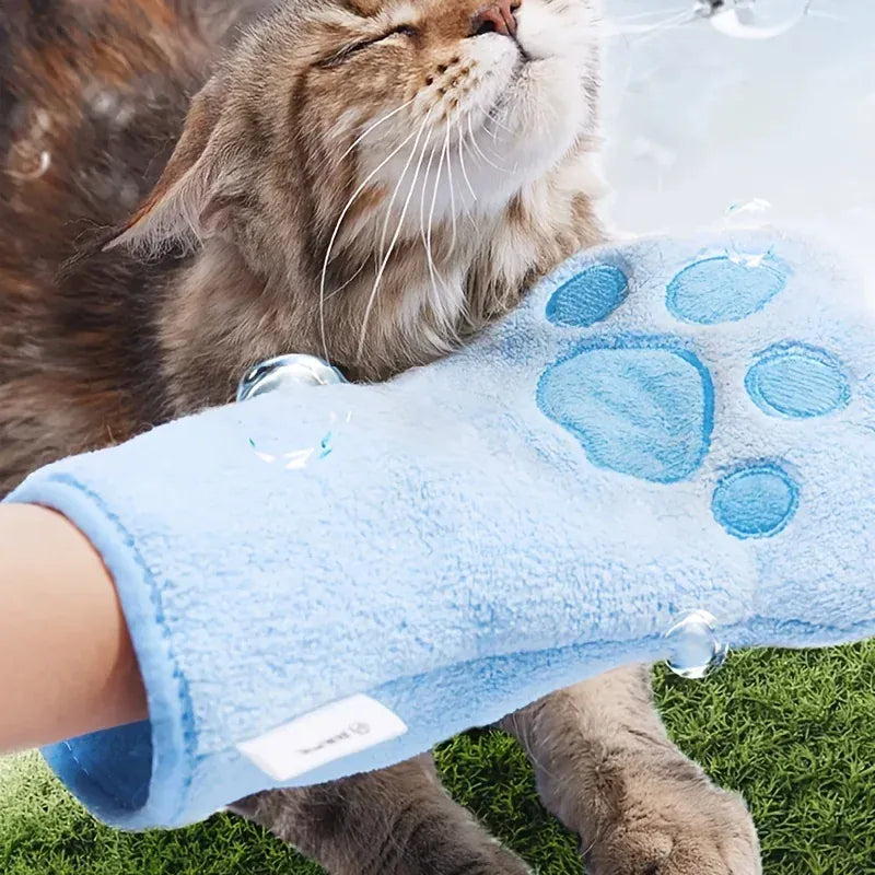 Quick-Dry Pet Bath Gloves – Absorbent Dog & Cat Drying Gloves with Paw Print Design