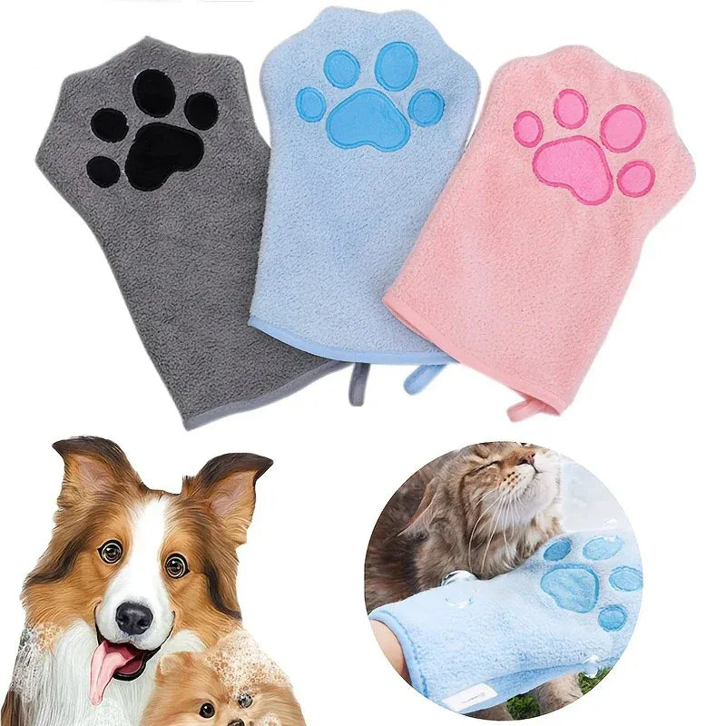 Quick-Dry Pet Bath Gloves – Absorbent Dog & Cat Drying Gloves with Paw Print Design