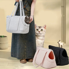 Quilted Pet Handbag - Ultra-Light Single Shoulder Cat Carrier Bag, Winter Cotton Pet Carrying Sling for Small Dogs & Cats
