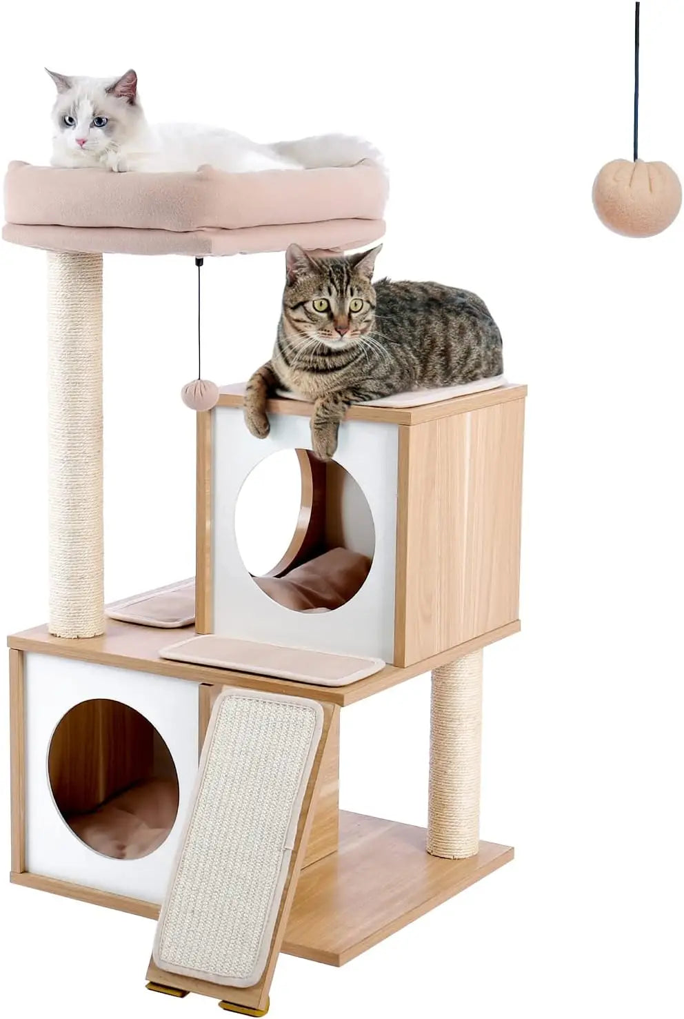 Road Large Cat Tree with Food Station - 74.8" Multi-Level Cat Tower with Condos & Hammocks