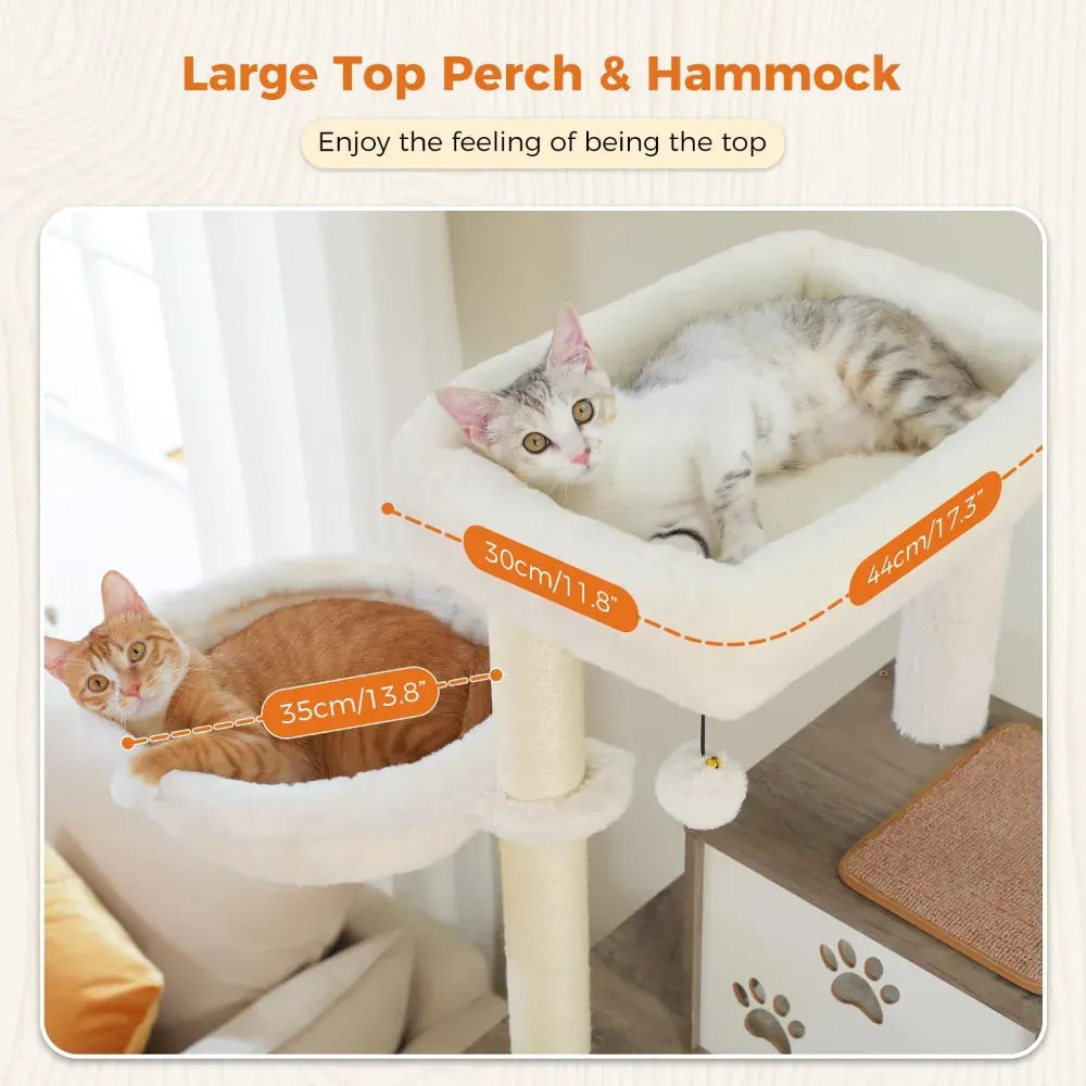 Road Large Cat Tree with Food Station - 74.8" Multi-Level Cat Tower with Condos & Hammocks
