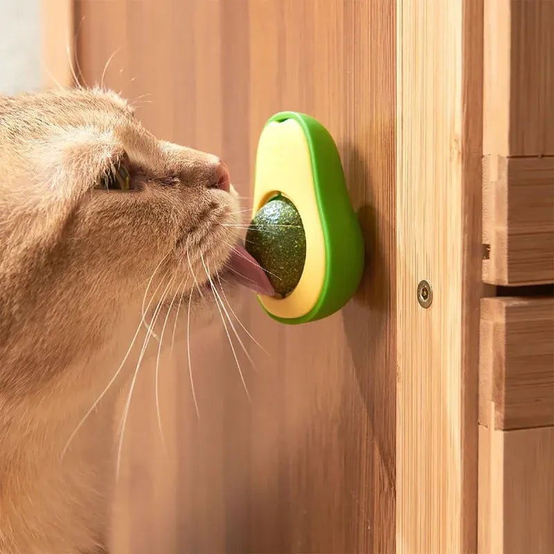Rotatable Catnip Ball Toy with Wall Sucker - Interactive Lick Treat Avocado Toy with Catnip, Smart Play for Indoor Cats