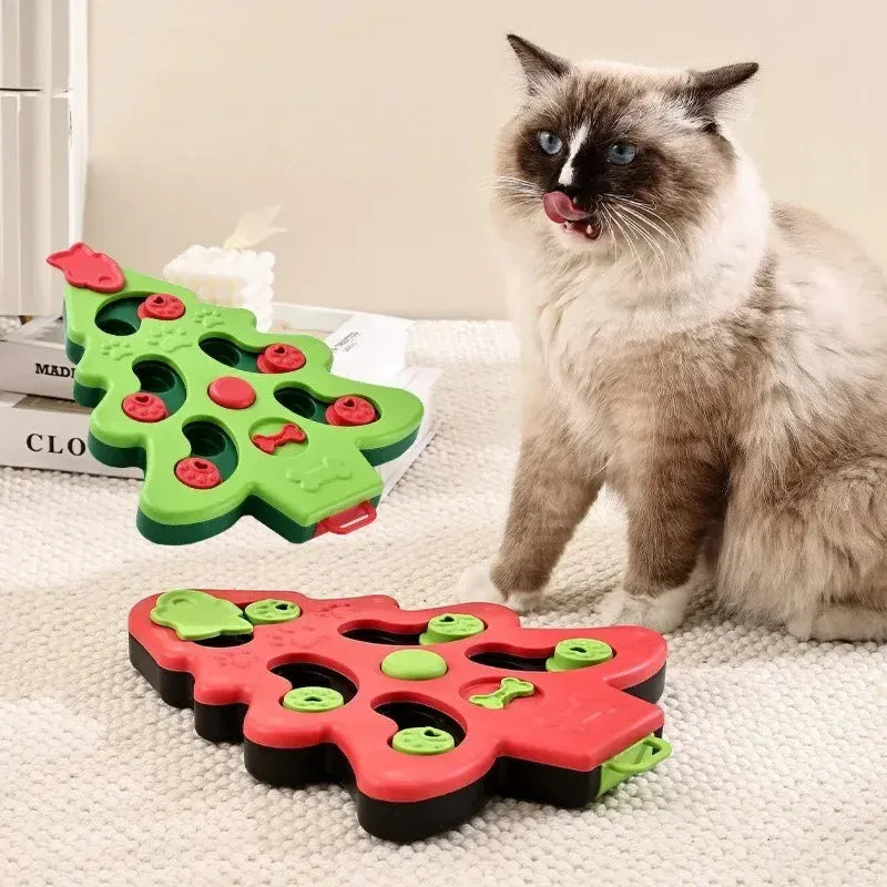 Rotating Bone & Sliding Module Pet Puzzle Toy | Anti-Slip Base | Mental Stimulation for Cats & Dogs | Interactive Green & Red Game