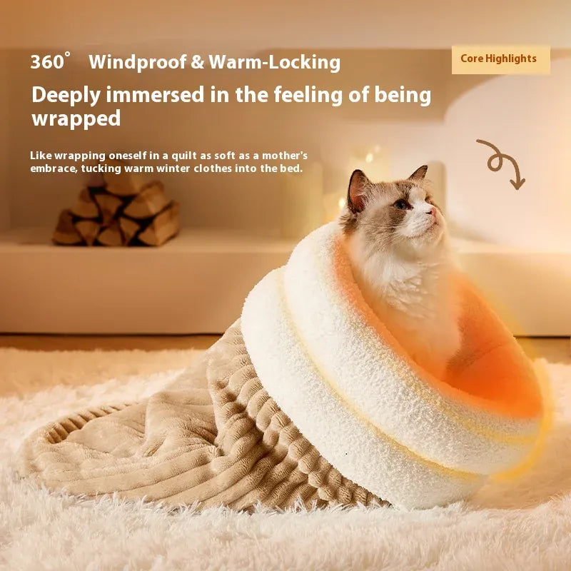 Indoor cat playing inside a soft tunnel bed