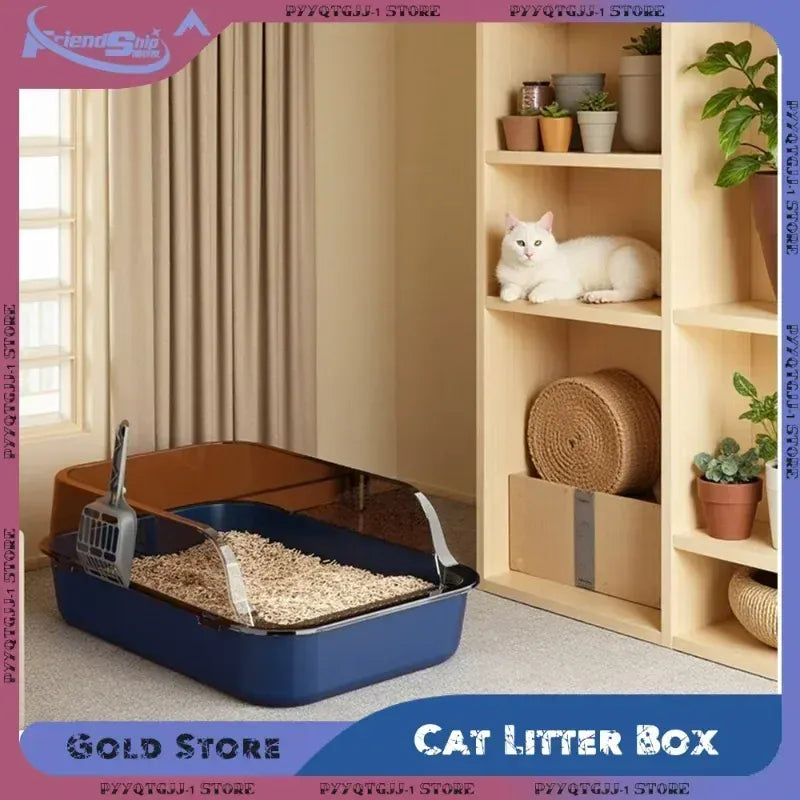 Semi-Closed Splashproof Cat Litter Box - Removable Easy Clean Pet Toilet