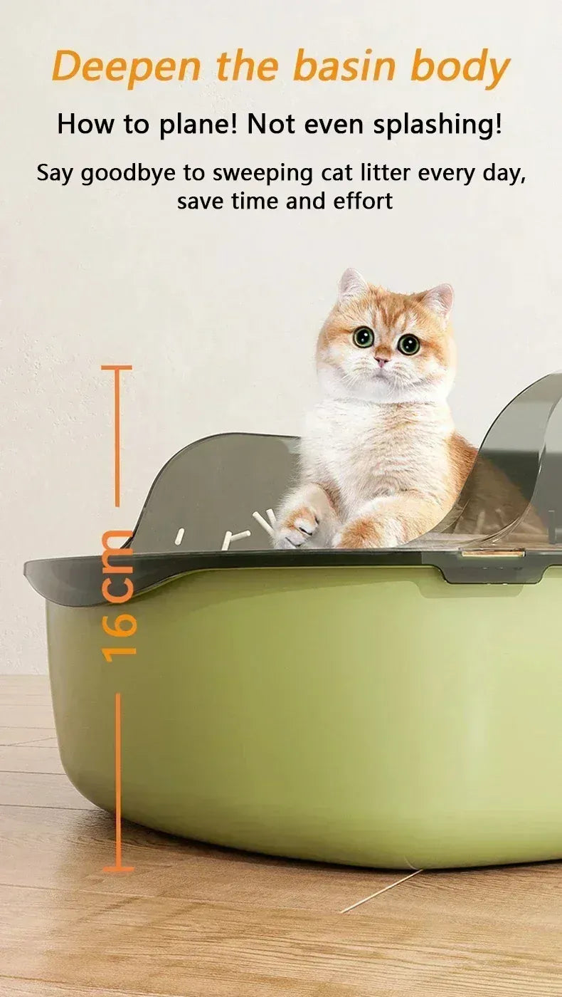 Semi-Enclosed Cat Litter Box - High Fence Design with Privacy Hood