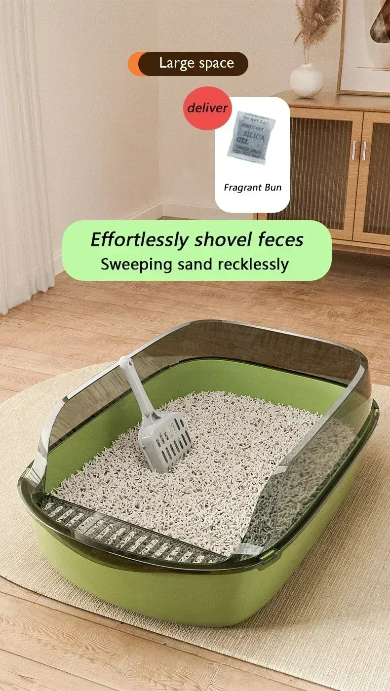 Semi-Enclosed Cat Litter Box - High Fence Design with Privacy Hood