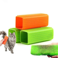 Dog shedding tool removing loose fur from thick coat