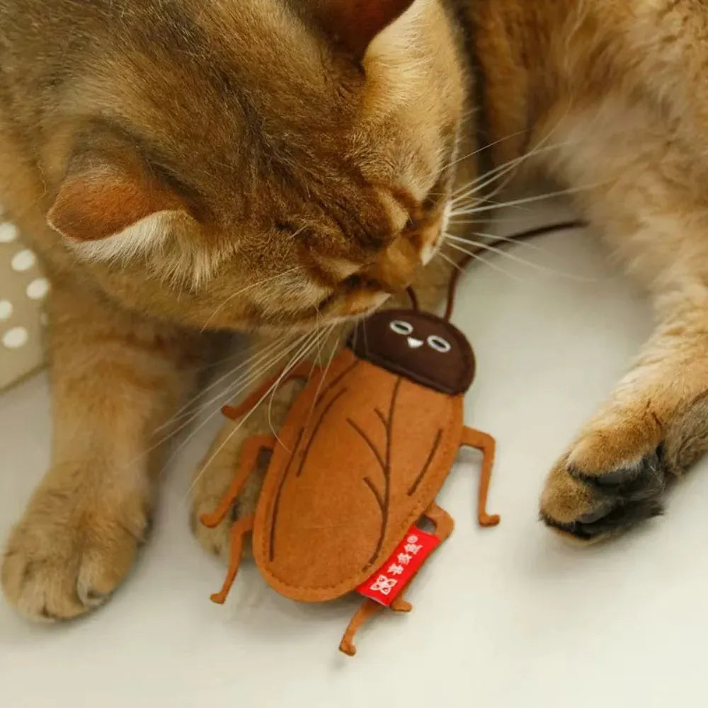 Simulation Insect Cat Toy – Cockroach Shape Felt Catnip Bell Toy for Interactive Play & Boredom Relief