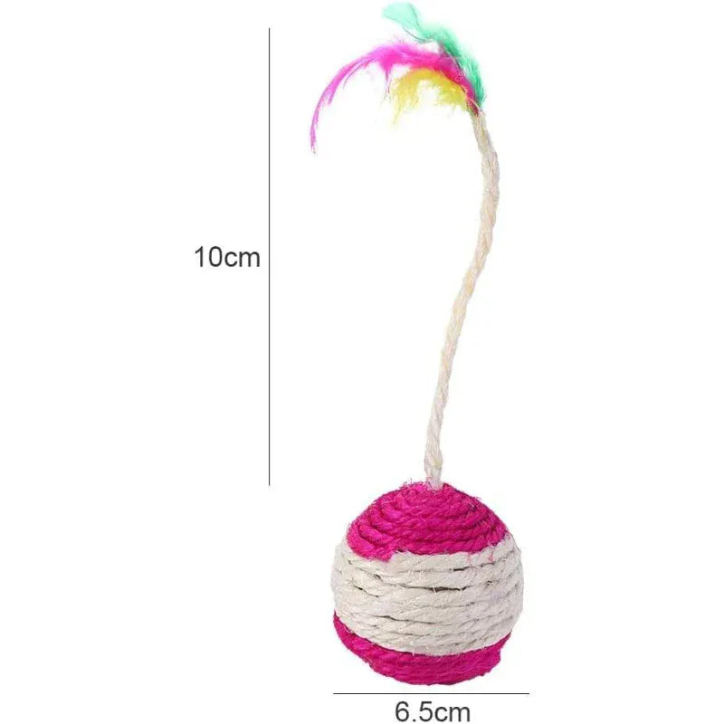 Sisal Feather Cat Ball Toy – Rotatable Chew & Scratch Toy with Hanging Rope