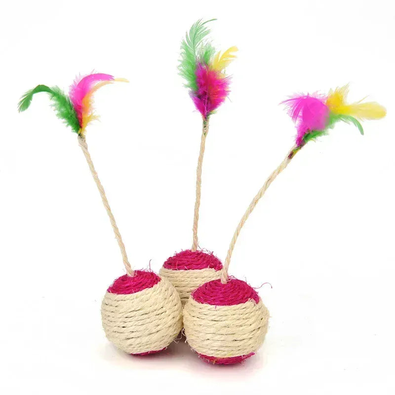 Sisal Feather Cat Ball Toy – Rotatable Chew & Scratch Toy with Hanging Rope