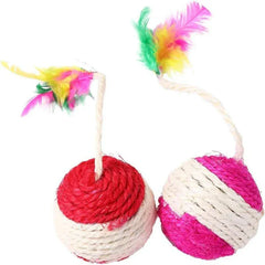 Sisal Feather Cat Ball Toy – Rotatable Chew & Scratch Toy with Hanging Rope