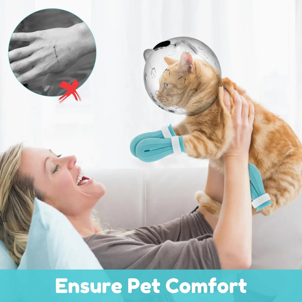 Space Hood Cat Muzzle & Boots Set - Transparent Anti-Bite Grooming Helmet