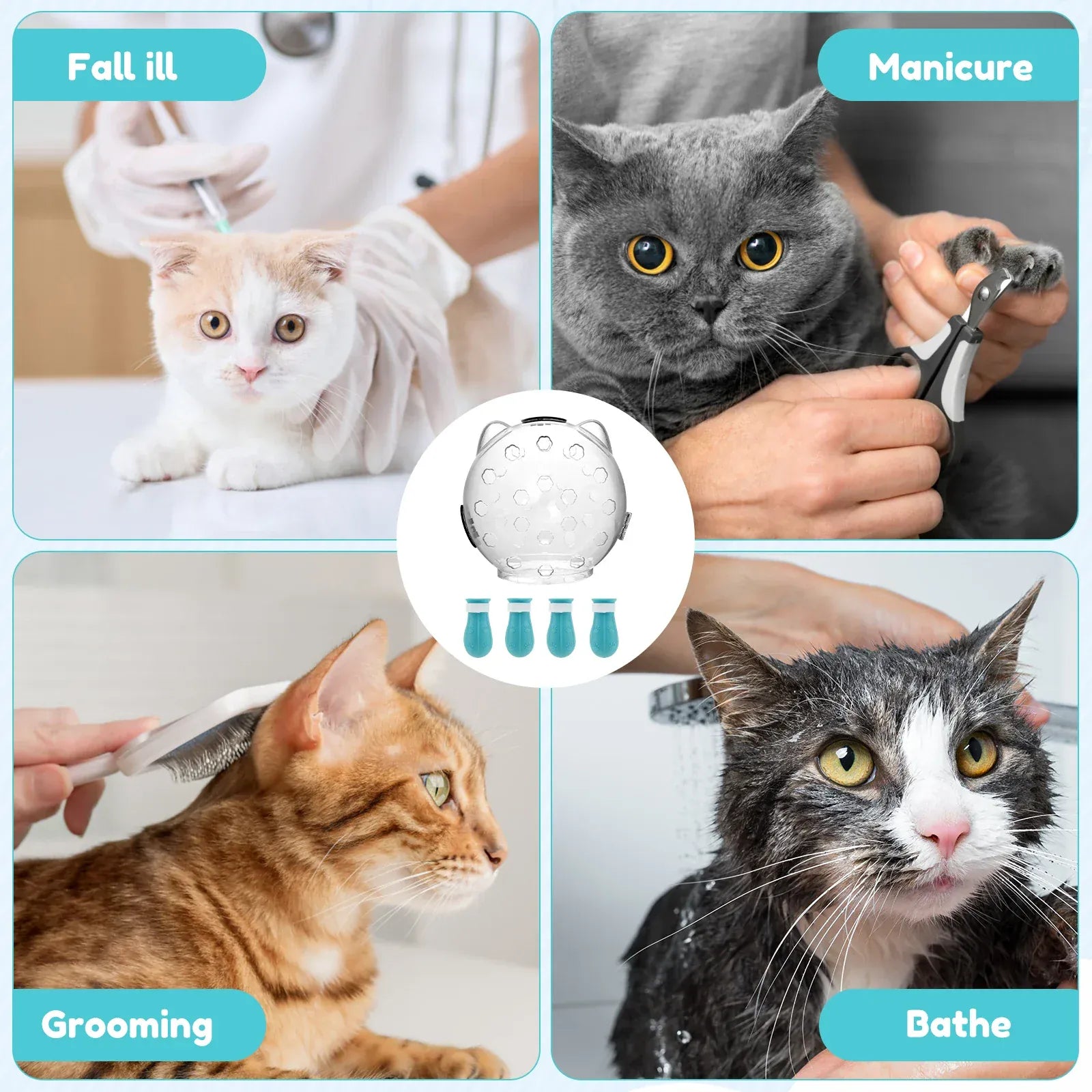 Space Hood Cat Muzzle & Boots Set - Transparent Anti-Bite Grooming Helmet
