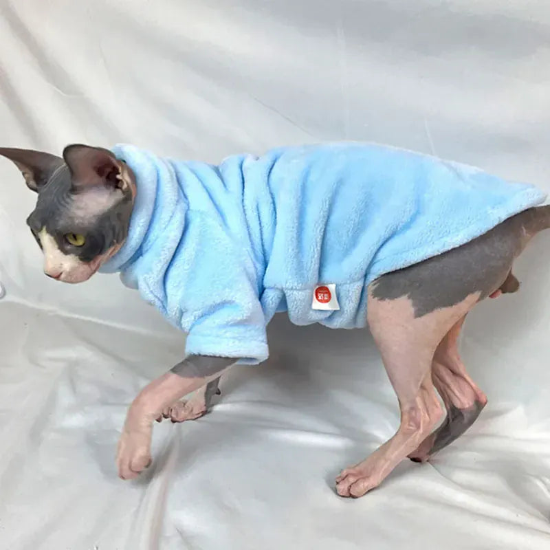 Sphynx Cat Turtleneck Sweater - Soft Fleece Winter Coat for Hairless Cats