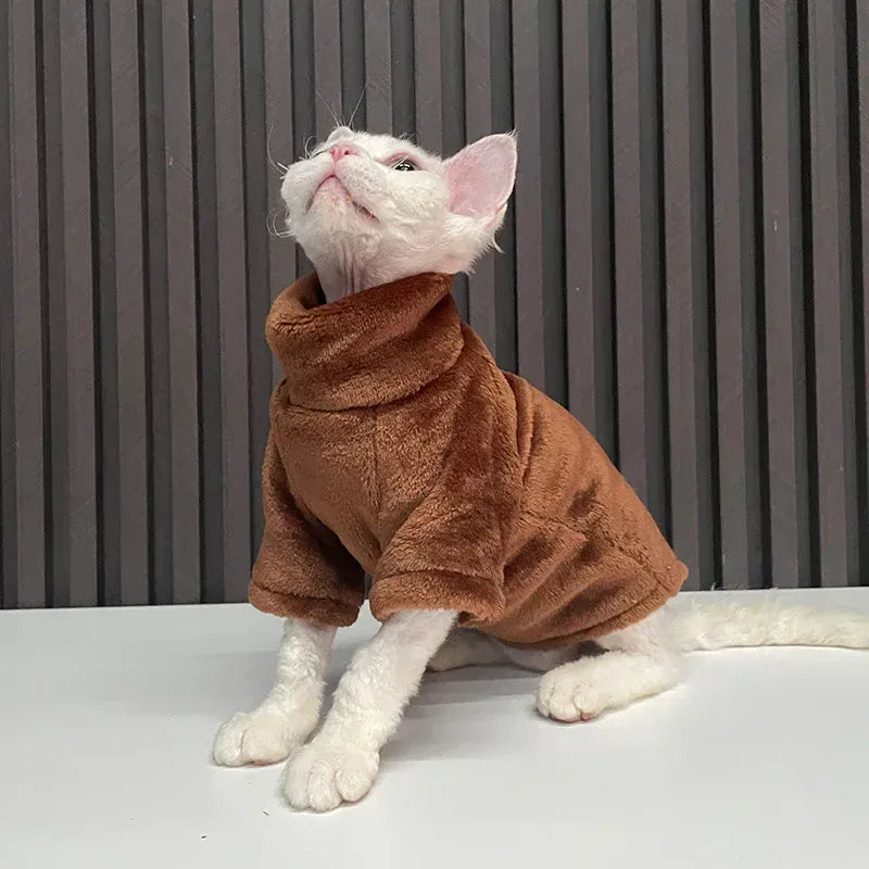 Sphynx Cat Turtleneck Sweater - Soft Fleece Winter Coat for Hairless Cats