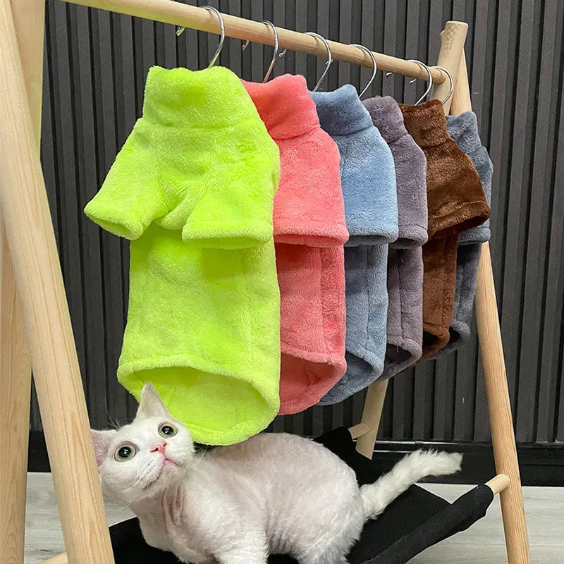 Sphynx Cat Turtleneck Sweater - Soft Fleece Winter Coat for Hairless Cats