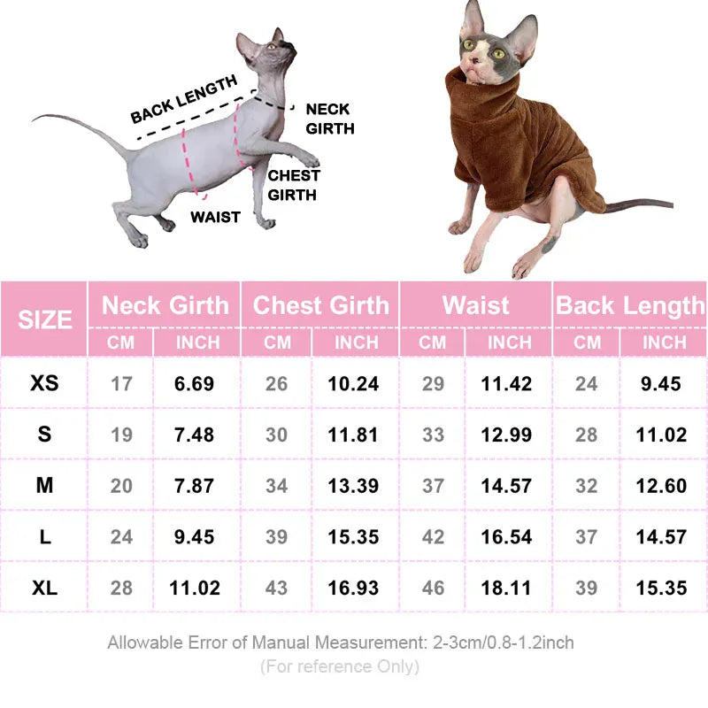 Sphynx Cat Turtleneck Sweater - Soft Fleece Winter Coat for Hairless Cats