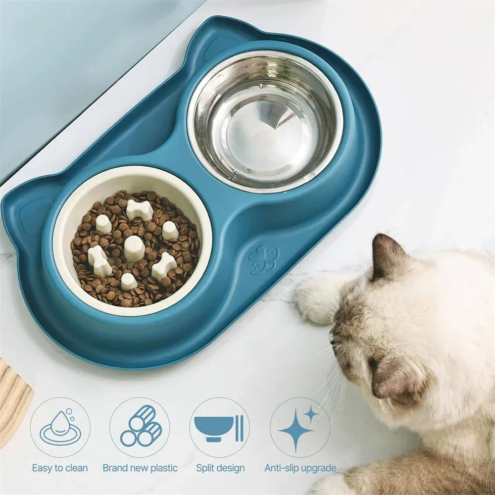 Stainless Steel Slow Feeder Bowl - Anti-Choke Pet Food Dish with Non-Slip Base