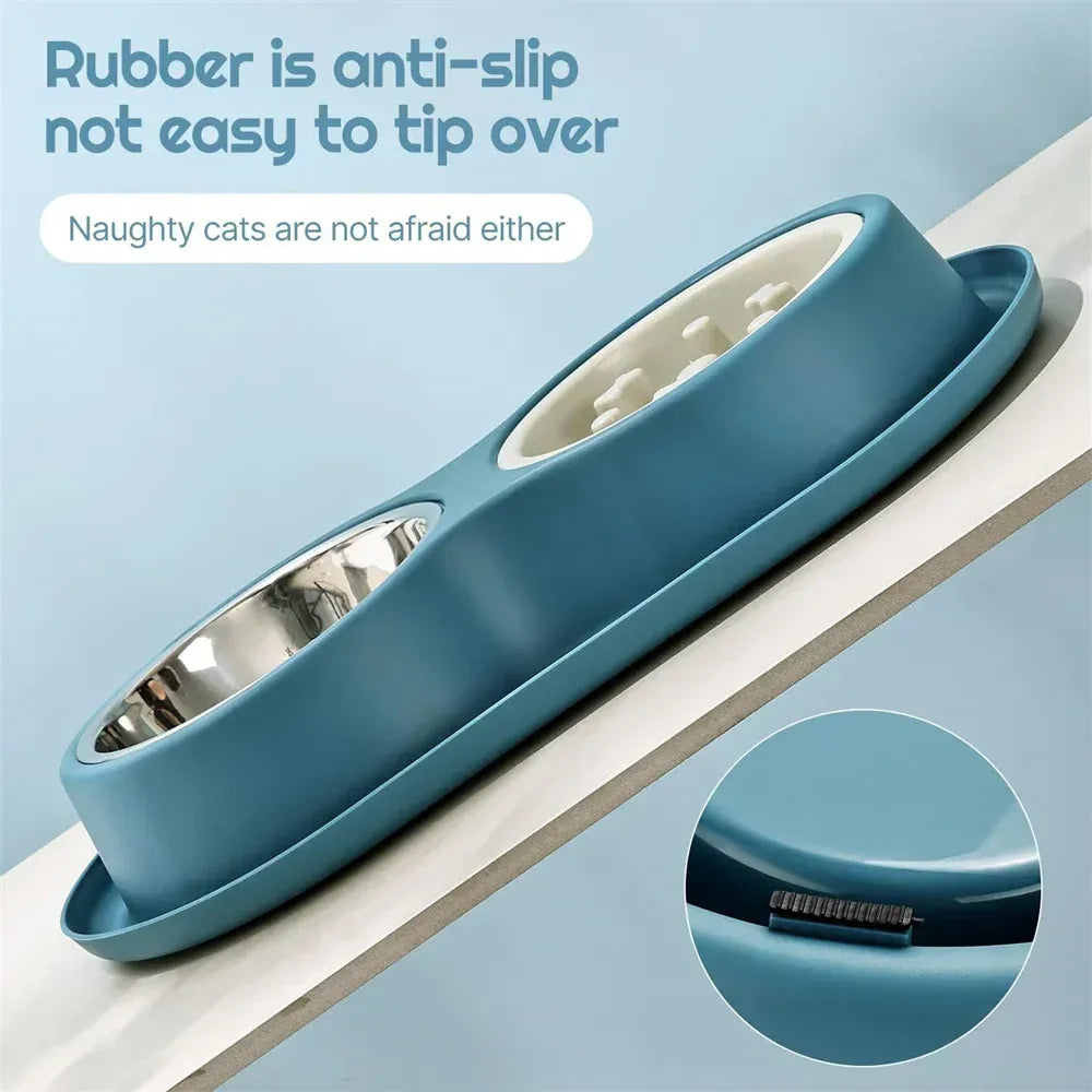 Stainless Steel Slow Feeder Bowl - Anti-Choke Pet Food Dish with Non-Slip Base