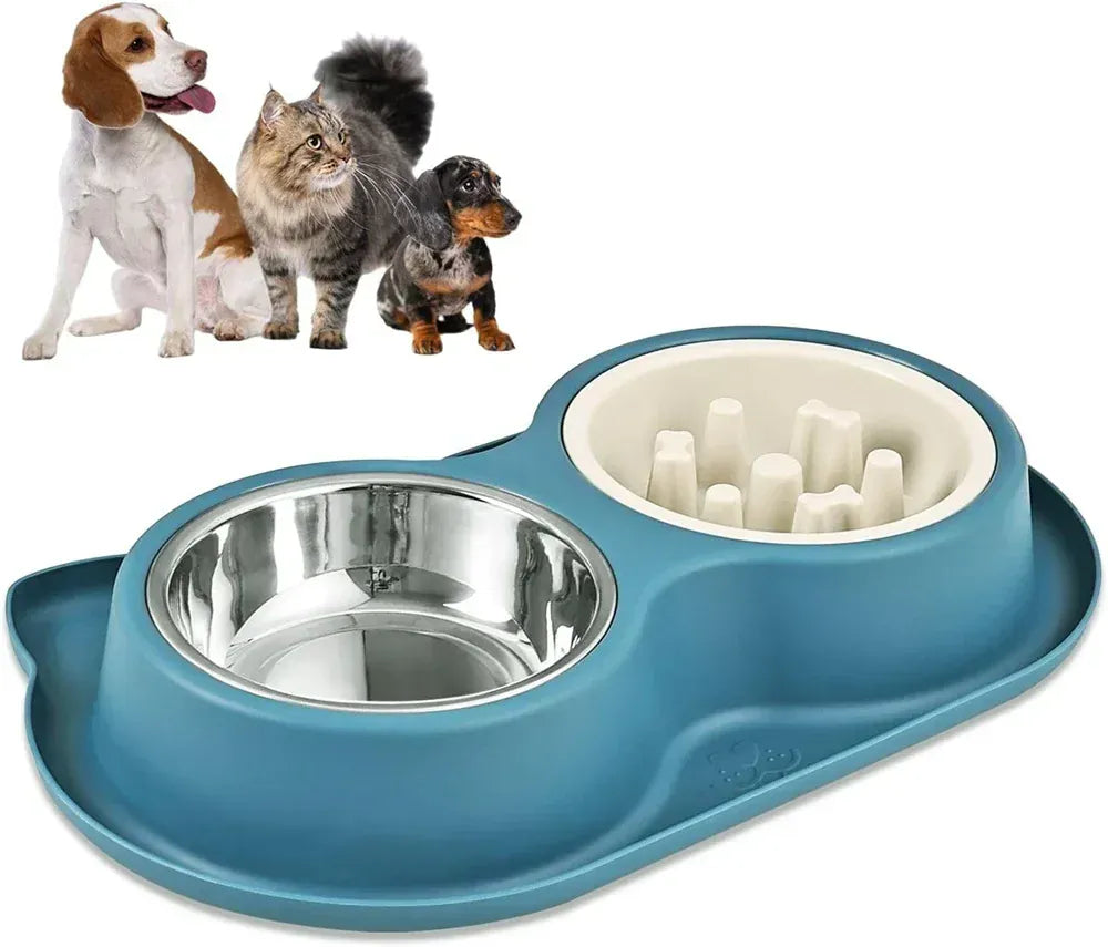 Stainless Steel Slow Feeder Bowl - Anti-Choke Pet Food Dish with Non-Slip Base