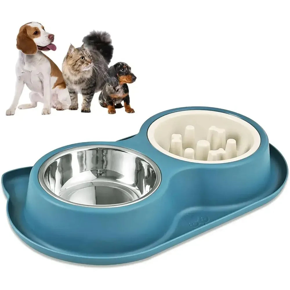 Stainless Steel Slow Feeder Bowl - Anti-Choke Pet Food Dish with Non-Slip Base