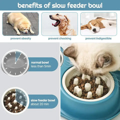 Stainless Steel Slow Feeder Bowl - Anti-Choke Pet Food Dish with Non-Slip Base