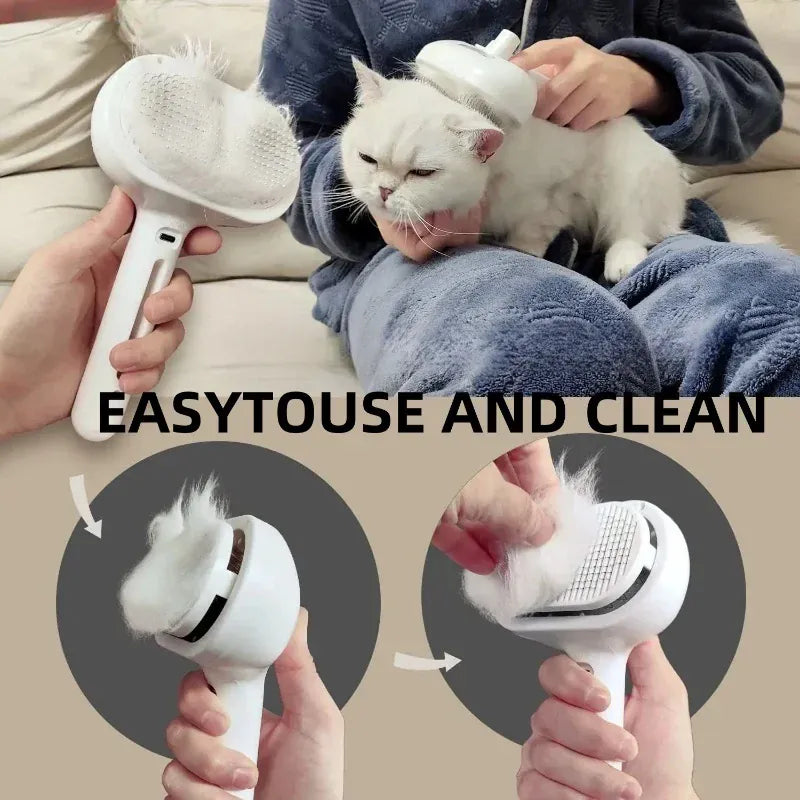 Steam Grooming Comb for Pets – Mist Spray Brush to Remove Tangles & Floating Hair for Dogs & Cats