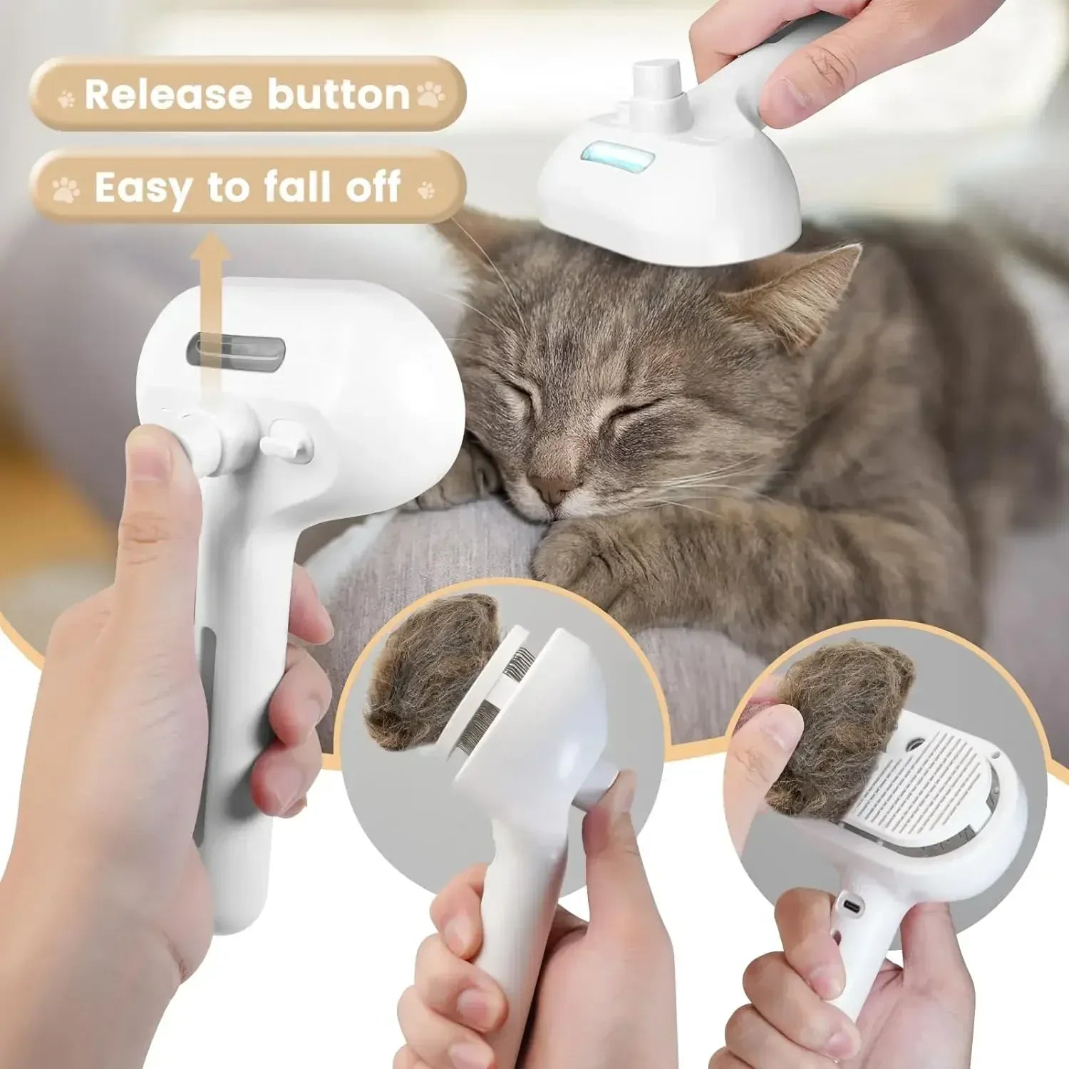 Steam Grooming Comb for Pets – Mist Spray Brush to Remove Tangles & Floating Hair for Dogs & Cats