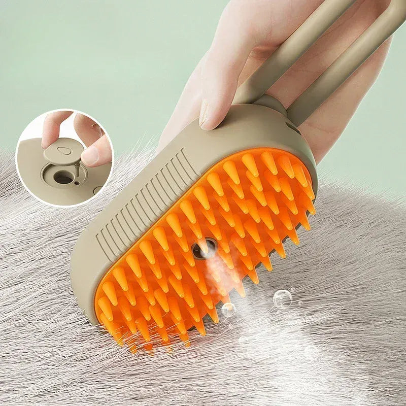 Steam Pet Brush 3-in-1 - Electric USB Rechargeable Grooming Comb with Spray Function for Dogs & Cats, Massage & Hair Removal