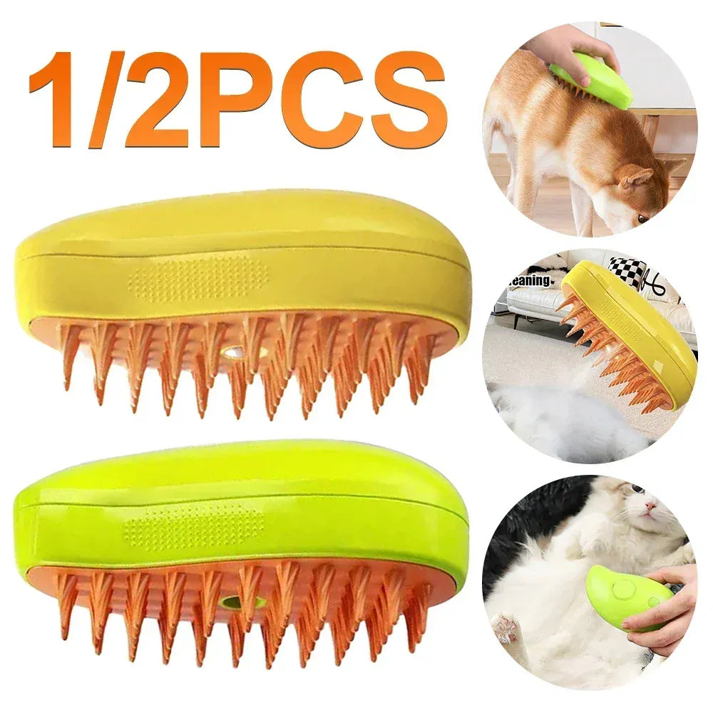 Steam Pet Brush 3-in-1 - Electric USB Rechargeable Grooming Comb with Spray Function for Dogs & Cats, Massage & Hair Removal