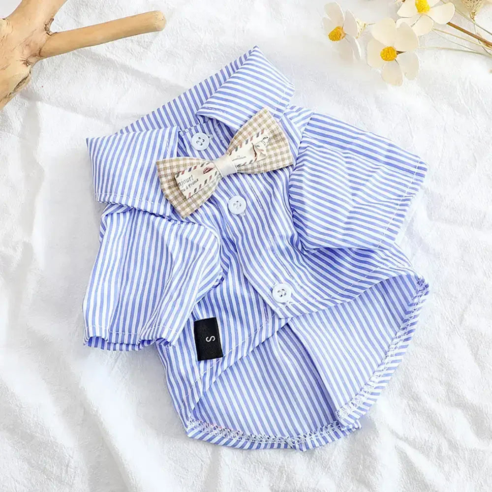 Striped Bow Tie Pet Shirt – Lightweight Summer Dog & Cat Clothing for Chihuahuas & Small Breeds