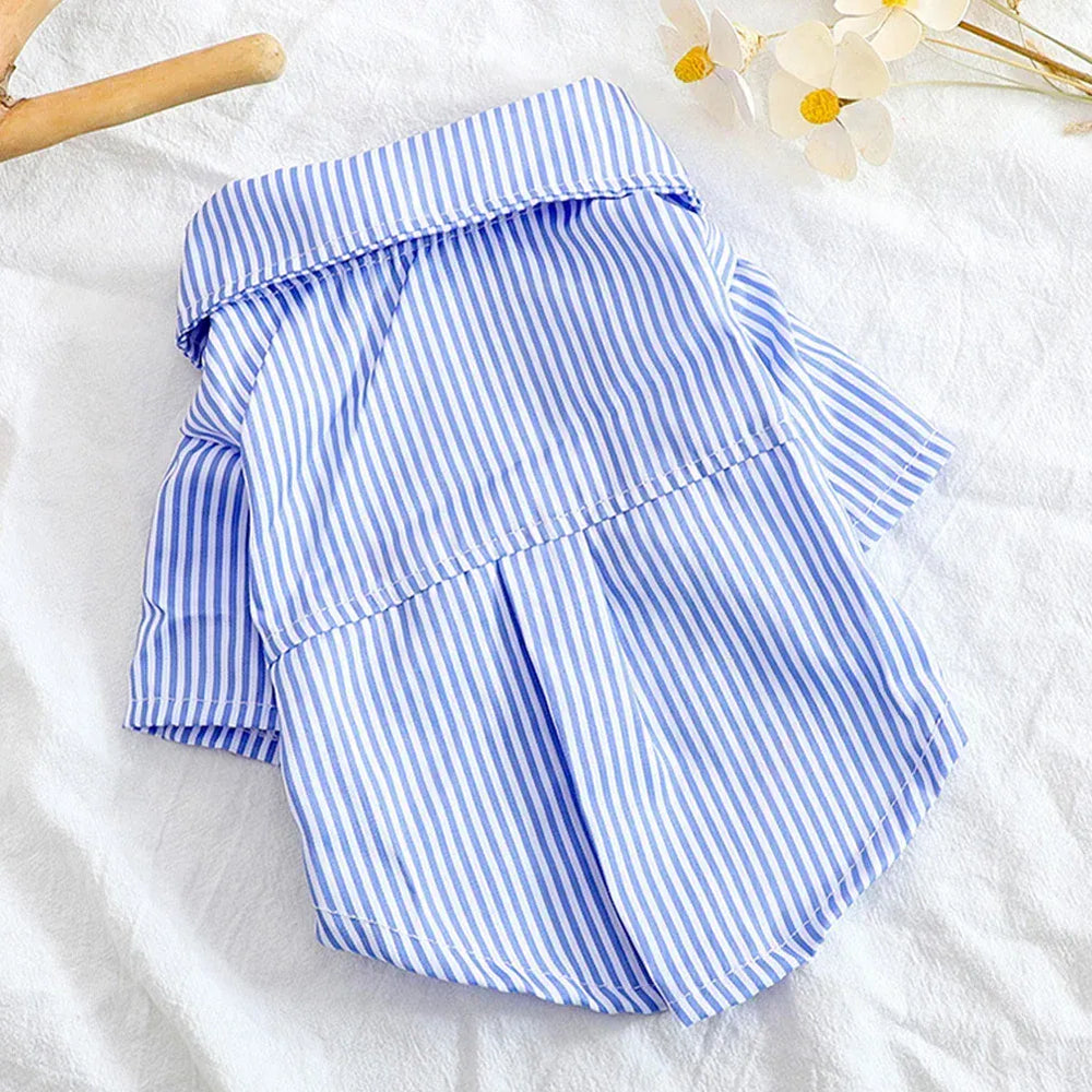 Striped Bow Tie Pet Shirt – Lightweight Summer Dog & Cat Clothing for Chihuahuas & Small Breeds