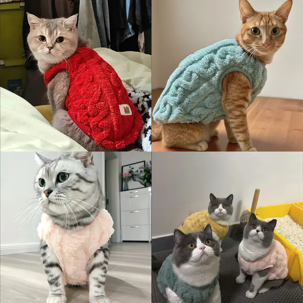 Striped Fleece Pet Sweater Vest - Winter Soft Pullover for Cats & Small Dogs