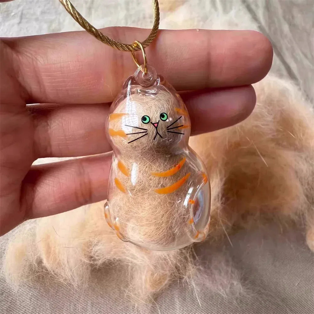 Transparent Cat Hair Storage Keychain - Pet Fur Keepsake Memorial Pendant