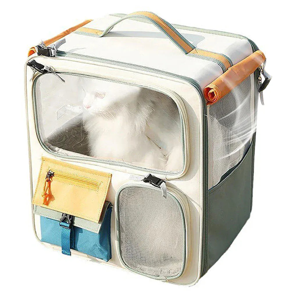 Transparent Window Pet Backpack - Large Capacity Dog & Cat Travel Carrier with Ventilated Mesh, Foldable Design for Car Camping & Hiking
