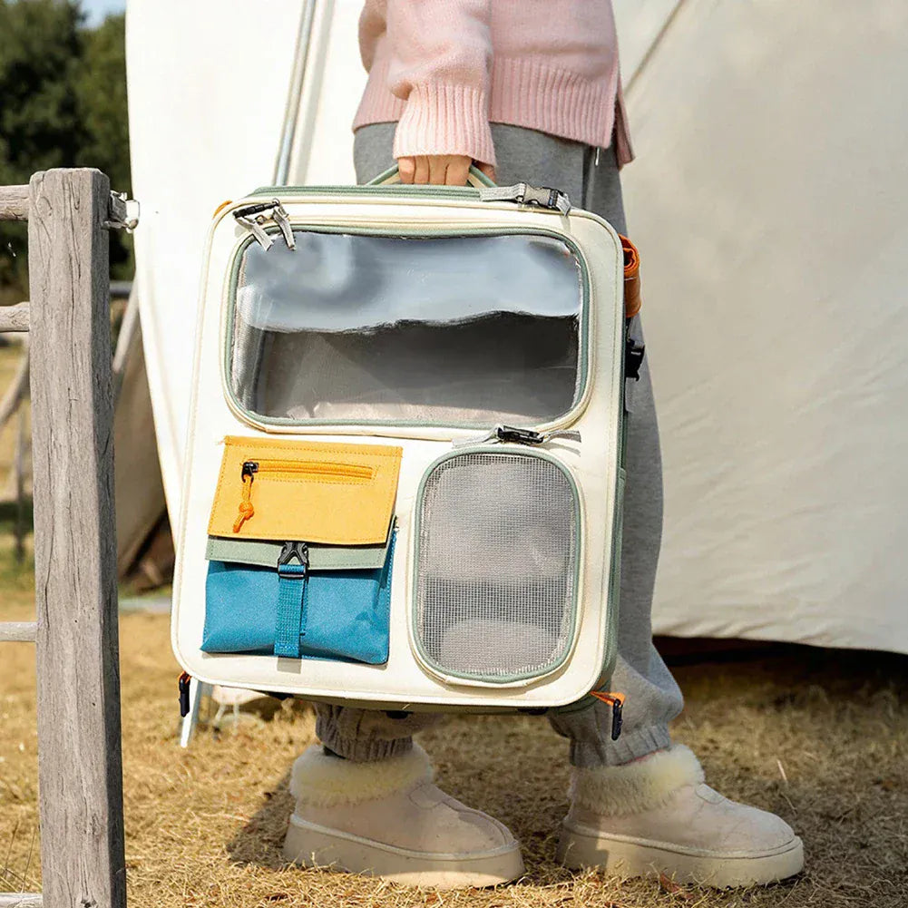 Transparent Window Pet Backpack - Large Capacity Dog & Cat Travel Carrier with Ventilated Mesh, Foldable Design for Car Camping & Hiking