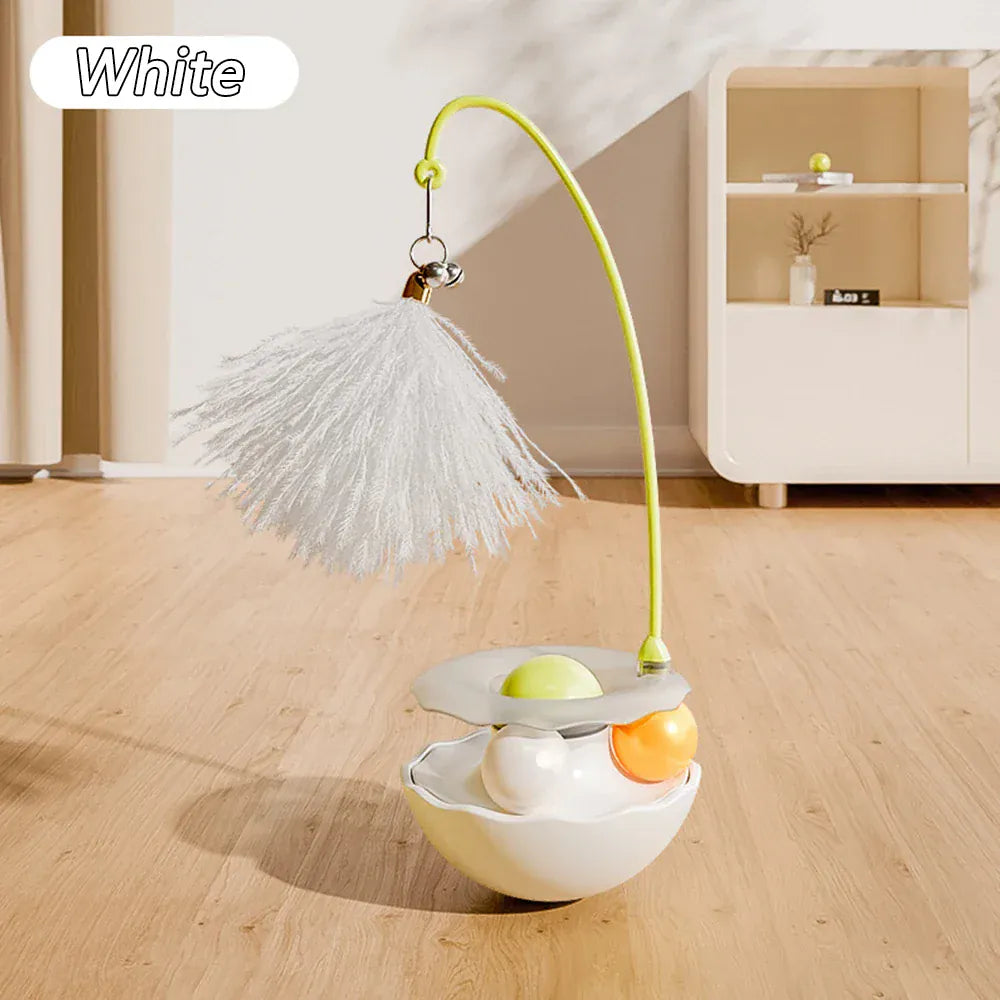 Tumbler Cat Toy - 360° Non-Tip Interactive Feather Teaser with Catnip